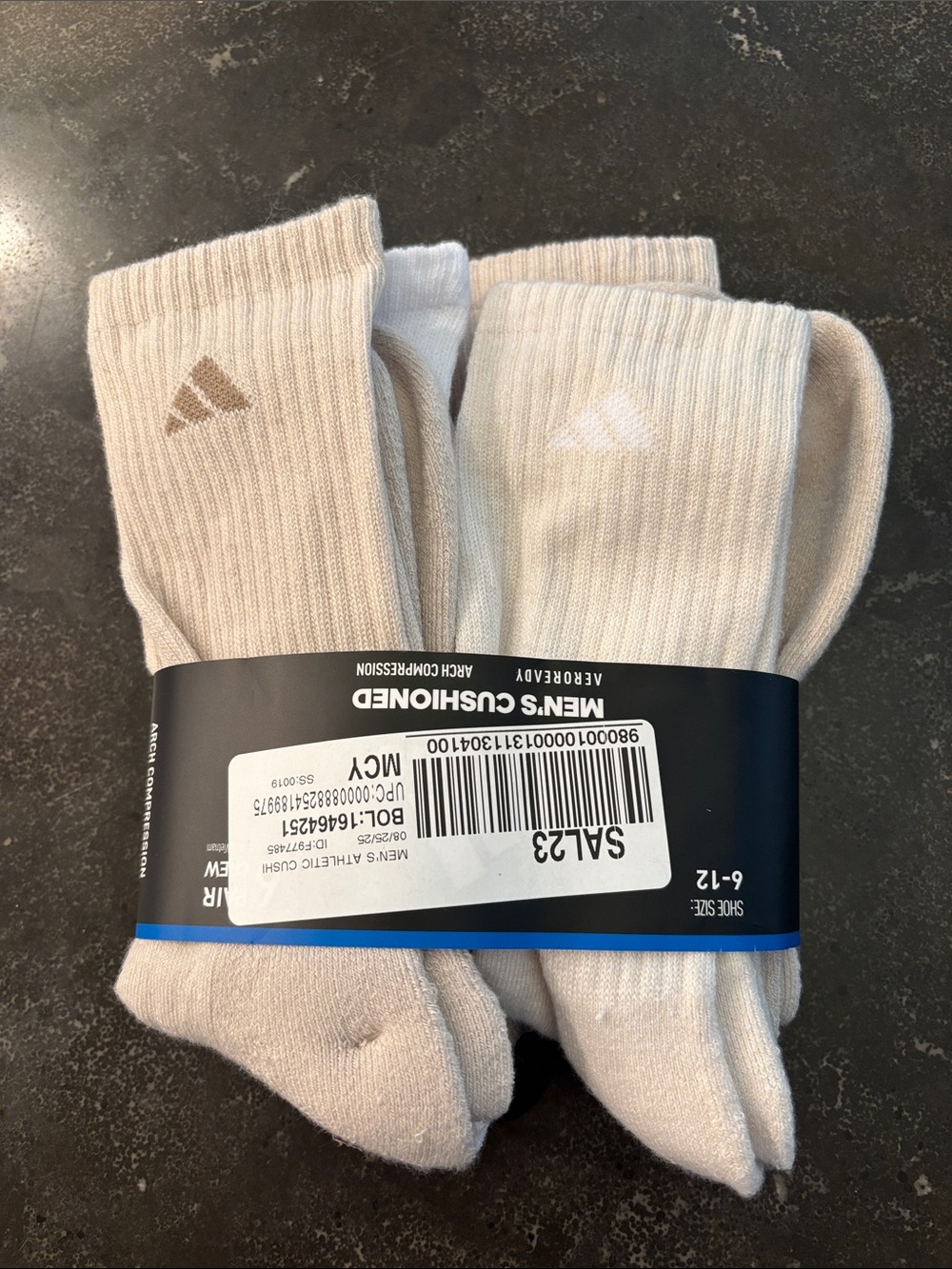 Adidas Aeroready Cushioned Crew Socks – Men's 5 Pair Pack – White/Beige/Alumina